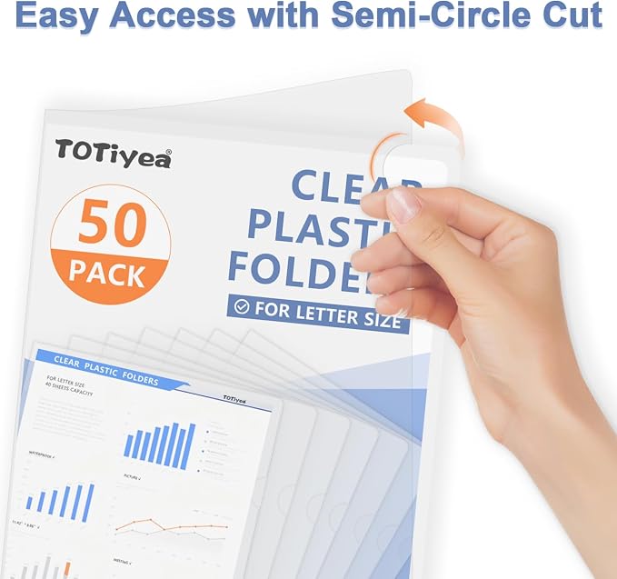 TOTiyea Clear Document Folders 50 Pack, 7 Mil Thick Plastic, Letter Size | - Image 3
