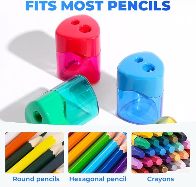 4 Pcs Pencil Sharpeners with Lid, Dual Holes Compact Colored Handheld Pencil - Image 5