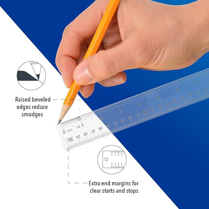Westcott Acrylic Clear Rulers Set, Easy-to-Read Markings, Scratch-Resistant - Image 3