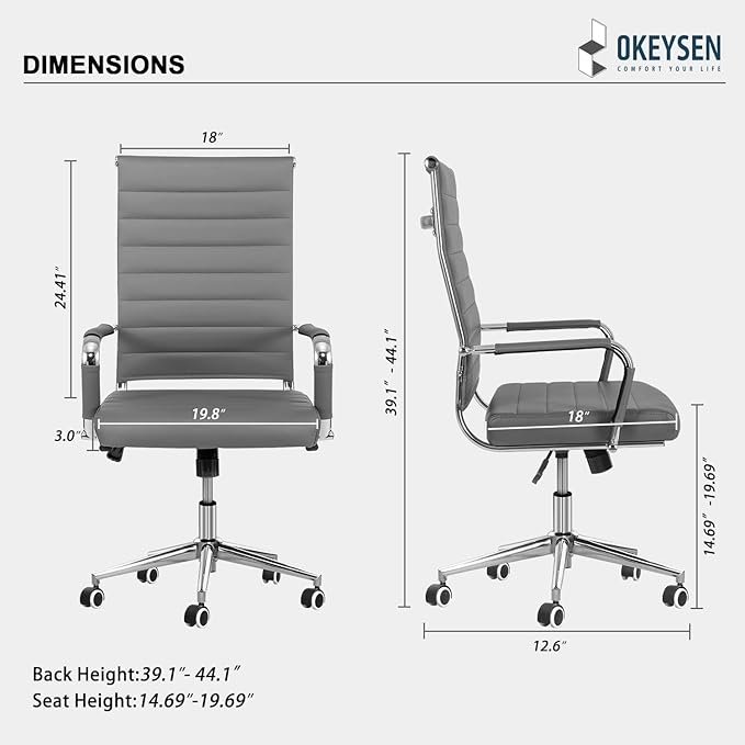 Okeysen Ergonomic Office Desk Chair, Modern PU Leather Conference Room Chairs Ribbed, High Back Executive Swivel Rolling Chair for Home, Office-DeskLoop Office