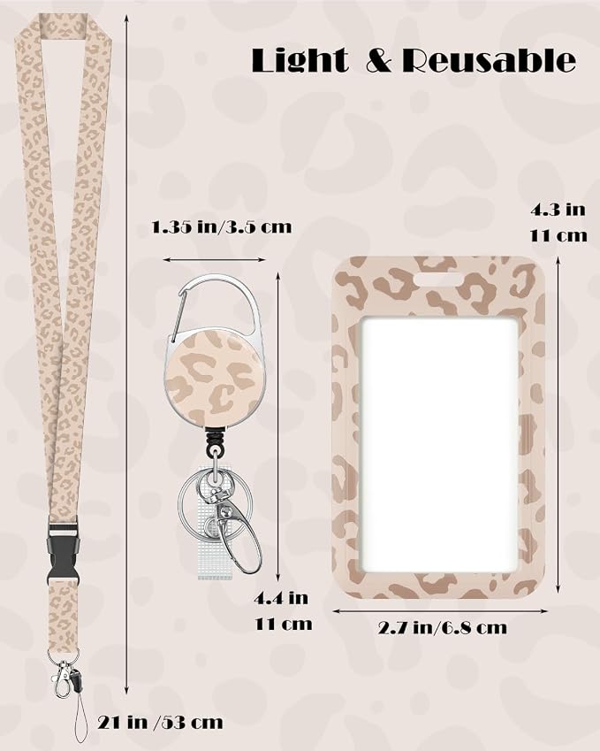 Uniclife Fashionable Sliding Badge Holder Light Brown Leopard Print Plastic Case - Image 6
