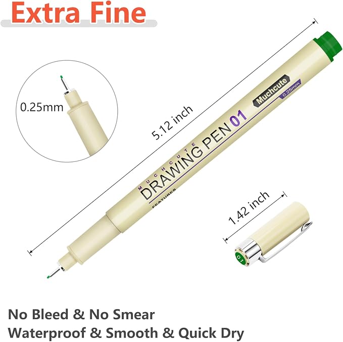 Muchcute 01 Micro Fineliner Drawing Art Pens: 12 Colors 0.25mm Extra Fine Point - Image 3