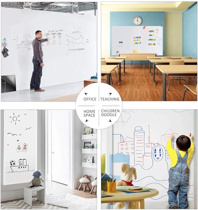 Magnetic Whiteboard Contact Paper for Wall 60 x 36 inches, Magnetic Dry Erase White Board Sticker with Non-Adhesive Backing for Office Home School-DeskLoop Office