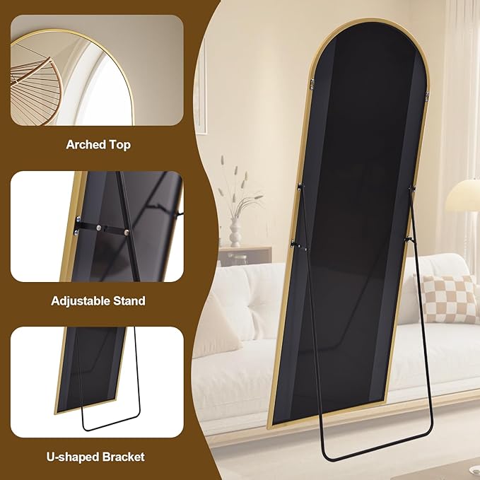 26x71 Inch Full Body Mirror - Large Arched Full Length Mirror with Stand Aluminum Frame Wall Mounted Leaning for Bedroom Living Room-DeskLoop Office