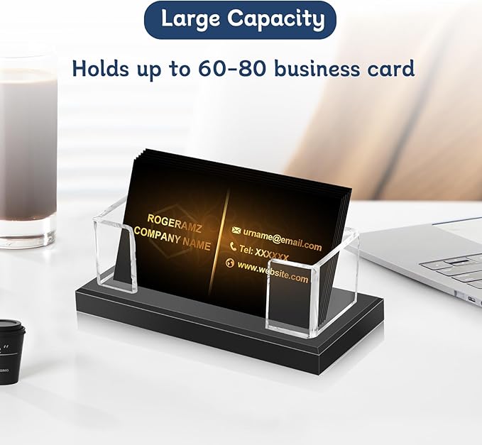 Acrylic Business Card Holder for Desk, Clear Business Card Display Stand with Black Base for Desk -2-Piece Gift Card Organizer for Office Desktop, Conferences, and Exhibition Receptions-DeskLoop Office