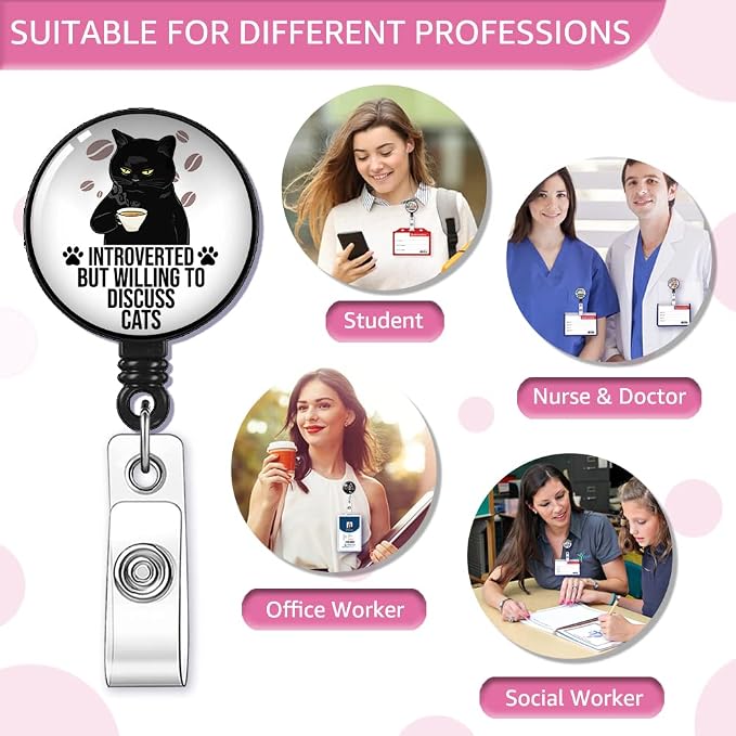 Introverted But Willing to Discuss Cats Badge Reel Retractable - Image 5