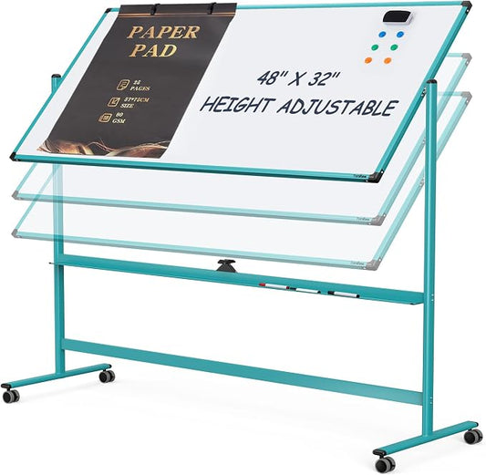 Mobile Whiteboard on Wheels, 48x32 Inches Rolling Whiteboard, Magnetic Dry by Tankee