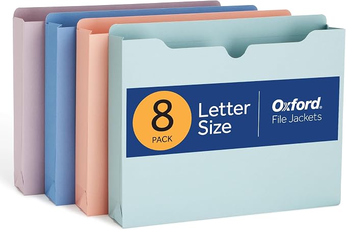 Oxford Expanding File Folders, 8 Pack, Closed Sides, Expands 2", 4 Pastel Colors by Oxford