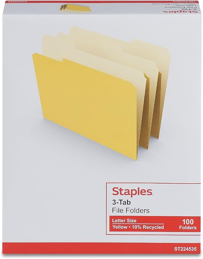 Staples File Folders, Letter Size, 1/3‑Cut Tabs, Durable Paper Stock, 200/Carton - Image 7