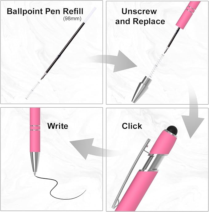 Actsun 12 Pack Pink Stylus Pens, 2-in-1 Ballpoint Pen - Image 4