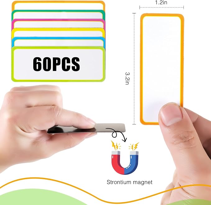 Dry Erase Magnetic Labels 3.2x1.2 in, Colored Border Reusable Magnetic Name - Image 2