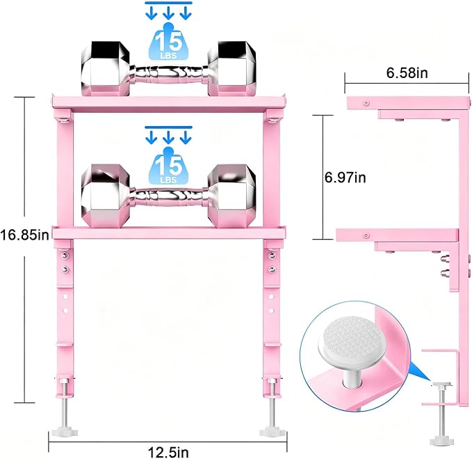 2-Tier Desk Shelf, Expandable Under Desk Storage, Clamp on Desk Shelf, Desktop - Image 2