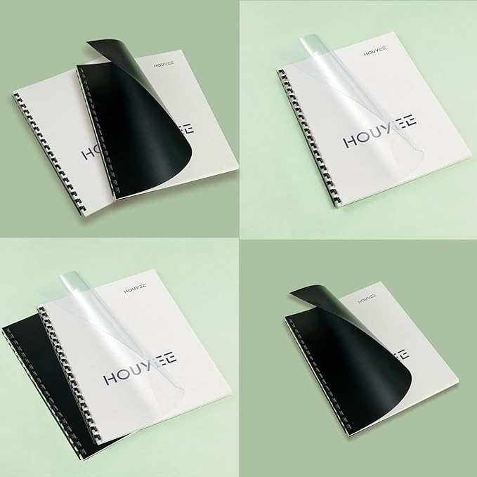 HOUYEE 100 Pack Binding Covers Set, 8.5x11 Inches, Including 50 Pcs 12 Mil Clear Binding Covers, 50 Pcs 16 Mil Sand Plastic Binding Covers-DeskLoop Office