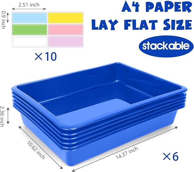 ShineMe 6 Pack Paper Trays for Classroom, Stackable Letter Size Storage Tray - Image 2