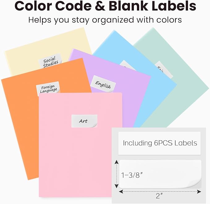 Sooez 6Pack Folders with Pockets, Pocket Folders with Extra Labels, Plastic - Image 2
