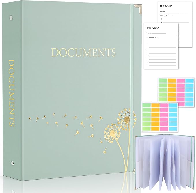 XKDOUS Document Organizer with Gold-Foiled Hardcover, 9 Pockets & Labels 3 Ring by XKDOUS