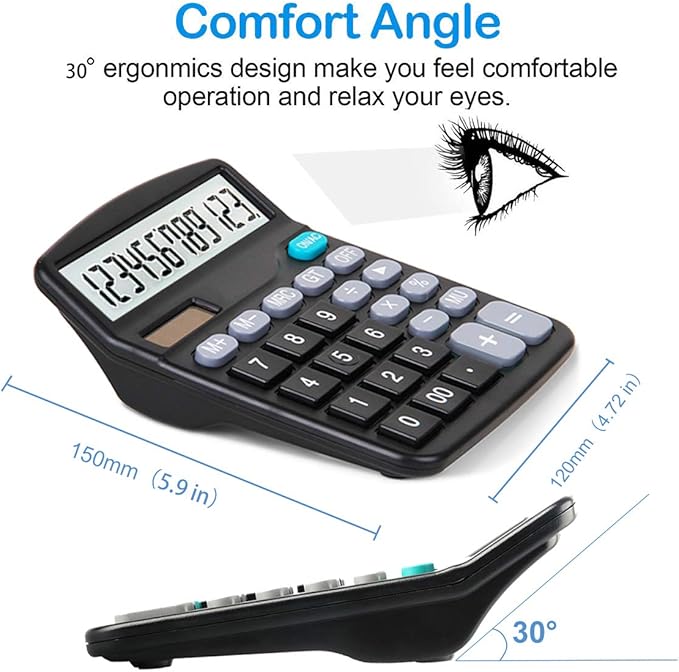 5 Pack Calculators Large Display for Desk, Solar Calculator, Basic 12 Digit Big Button Office Calculator(Black)(AA Battery Included)-DeskLoop Office