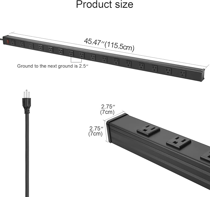 Heavy Duty Power Strip - 16 Outlet Large Metal Industrial Power Strip, 4FT Cord, 15A, 125V, 1875W (Black)-DeskLoop Office