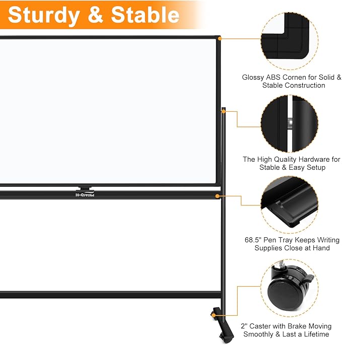 H-Qprobd Dry Erase Board with Stand 72"x40" Magnetic Mobile Whiteboard on Wheels Double-Sided Rolling Whiteboard for Office, Home & School-DeskLoop Office