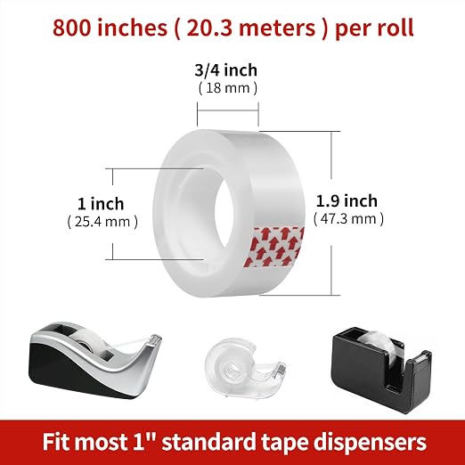 Turxayox 72 Rolls Transparent Tape Refills, 3/4 x 800 Inches, Glossy Gift - Image 2