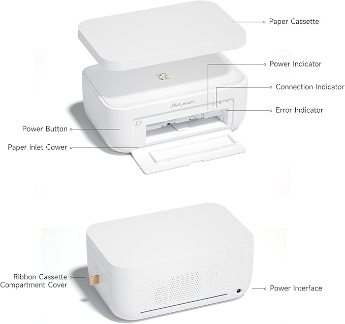 HPRT Photo Printer 4x6 with 108 Sheet Photo Paper& 2 Ribbon, Instant Picture Printer for iPhone, Smartphone, Thermal Dye Sublimation, WI-Fi Connnecting, Home Use, White-DeskLoop Office