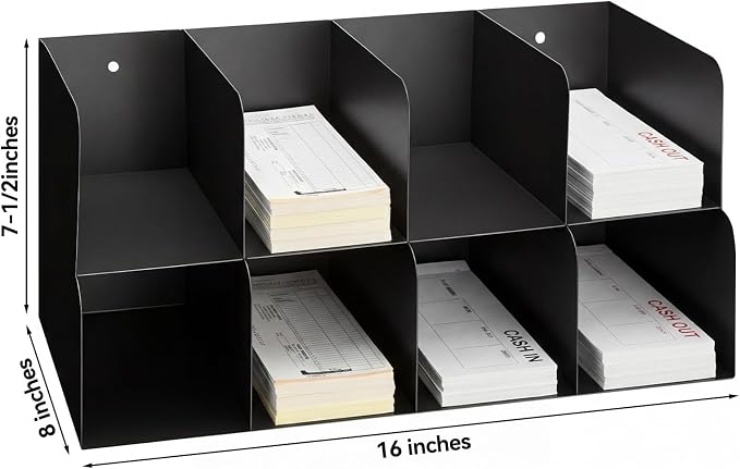 Gisafai Metal Check Sorter Organizer 8 Pocket, 2 Tier Black Iron Document Holder - Image 2