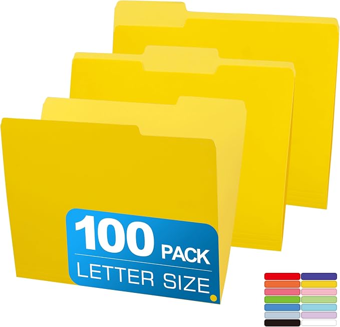 Two Tone Color File Folder 8.5 x 11 Inch, 100 Packs Yellow File Folders by Unknown