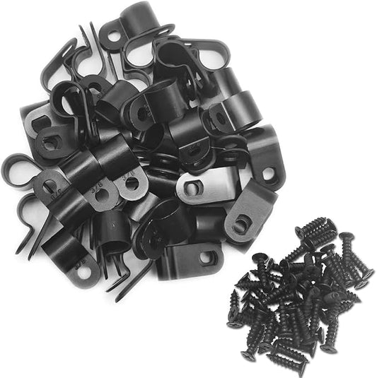 Cable Clamp R-Type Cable Clip Wire Clamp 3/8" Nylon Screw Mounting Cord by Alamic
