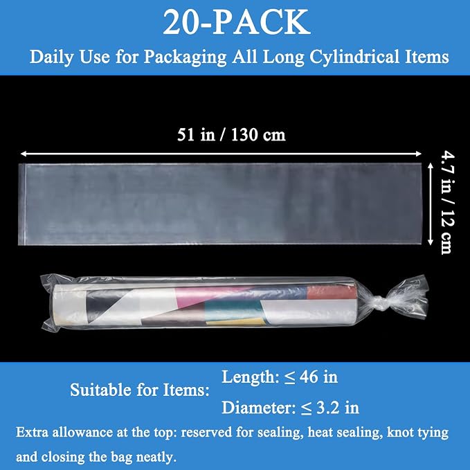 20PCS 4.7" x 51" Extra Long Clear Plastic Sleeves - Image 2