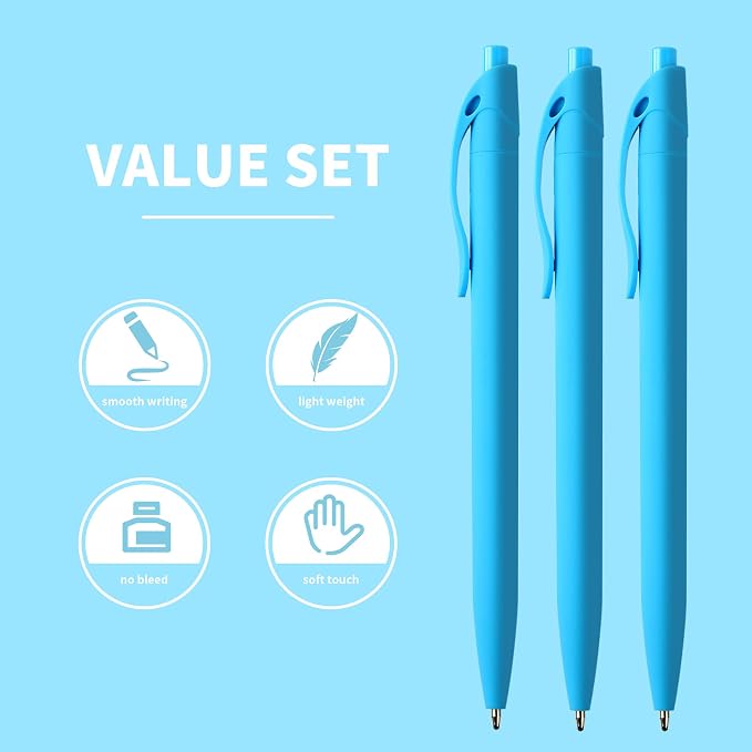 deegtran Pens Bulk, 50 Pack No Bleed Sky Blue Click Pen, Wholesale Retractable - Image 2