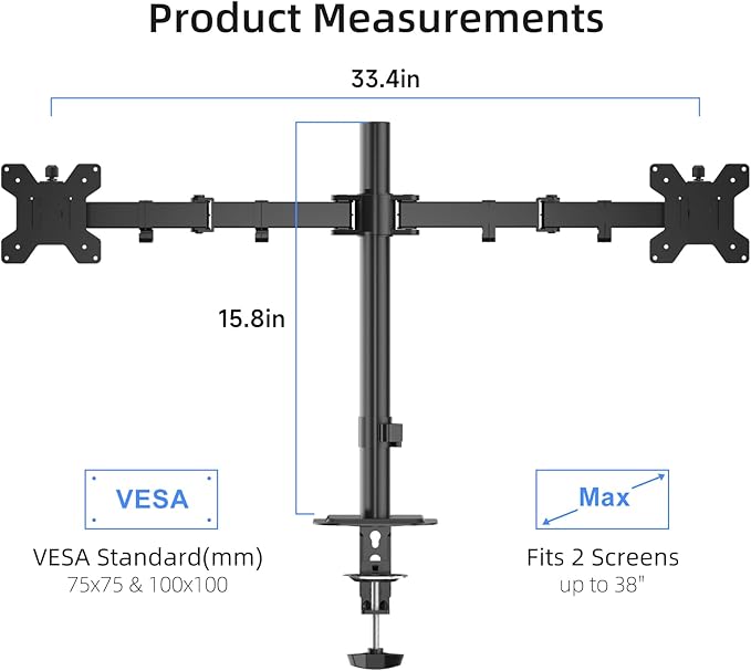 Suptek Dual Monitor Arm Desk Mount,Ultrawide Dual Monitor Arm for 2 Monitor Screens up to 38 inches and Max 22lbs Each,Extra Tall 15.75" Pole Fully Adjustable Monitor Stand for Desk,Black(MD9442MB)-DeskLoop Office