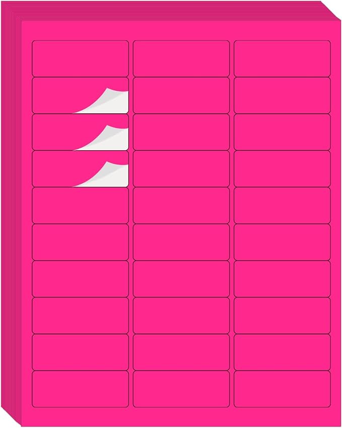 STARLIBOO 1" x 2-5/8" Address Labels- 600 Neon Color Fluorescent Stickers for Laser/Ink Jet Printer mailing Labels 8.5"×11"- Fluorescent Pink-DeskLoop Office