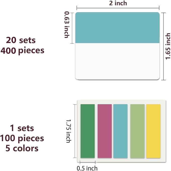 ELII 500 PCS Sticky Index Tabs 21 Sets, Colorful Book Tabs Sticky Tabs for Notebooks, Page Tabs for Binders, Page Markers Notebook Tabs-DeskLoop Office