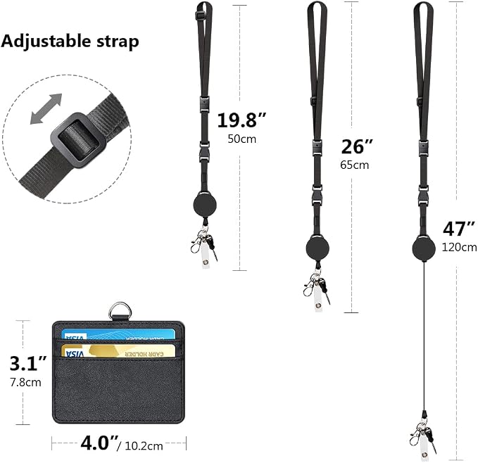 Leather Badge Holder and Adjustable Retractable Lanyards, Quick Release Buckle - Image 4