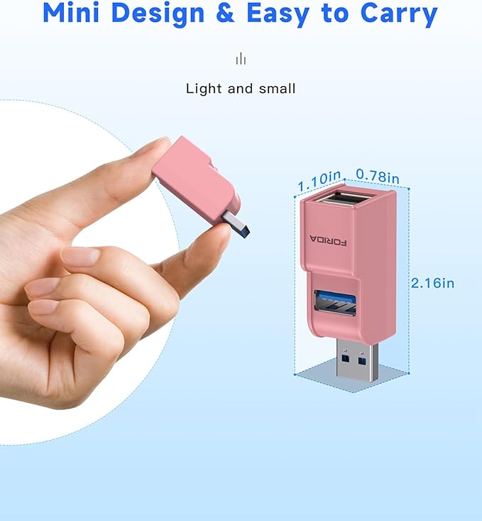 3 Ports USB 3.0 Adapter, USB Hub with 1 USB 3.0 and 2 USB 2.0 Port, Portable USB Port Splitter for Keyborad, Mobile Hard Disk, U Disk, Camera, Mouse,etc (Pink)-DeskLoop Office