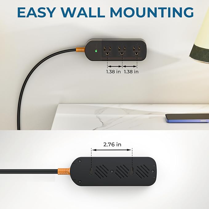 Power Strip Weatherproof, Transparent Surge Protector with 3 Wide Outlets, 1625W/13A,5FT Flat Plug Multi-Plug Outdoor Extension Cord for Indoor Outdoor, UL FCC Listed-DeskLoop Office