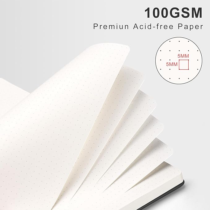 RETTACY Bullet Dotted Journal Notebook, 110 Pages, A4 Medium Size (8.5" × 11"), Leather Hardcover, 100 GSM Thick Paper, Spiral-bound, for Bullet Journaling, Planning, Tracking (Black)-DeskLoop Office