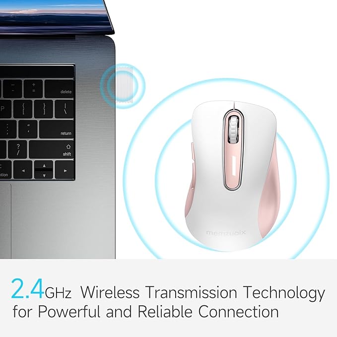 memzuoix 2.4G Wireless Mouse, 1400 DPI Computer Mice with USB Receiver, Portable Wireless USB Mouse Battery Powered Cordless Mice for Laptop, PC, Desktop, 5 Buttons (White Pink)-DeskLoop Office