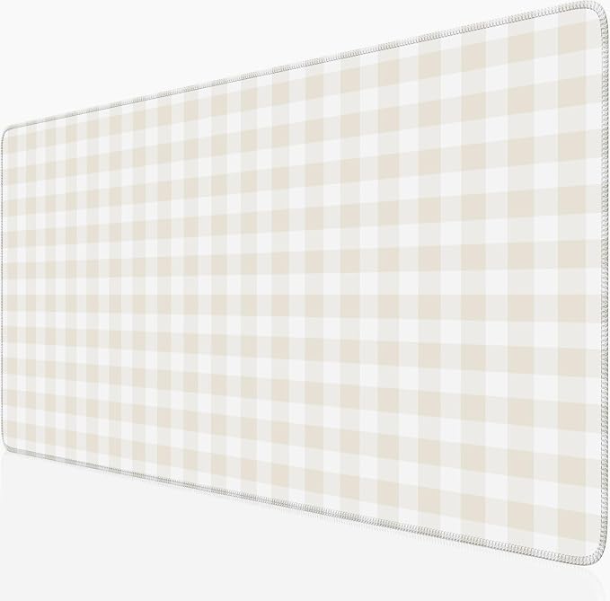 Beige Checkered Gingham Desk Mat Pad XXL Large Mouse Pad Anti-Slip Big Mousepad by Nasdalgias