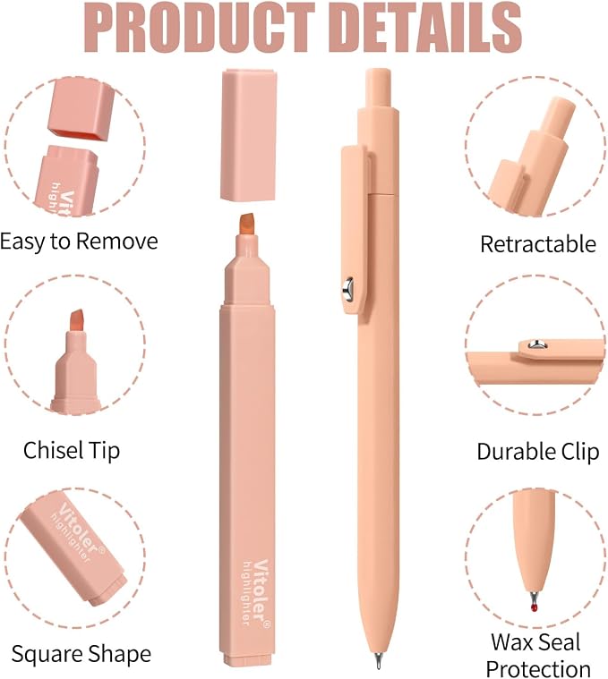 Piochoo Aesthetic Highlighters and Gel Pens, 12 Pack, 0.5mm Black Ink Pens - Image 3