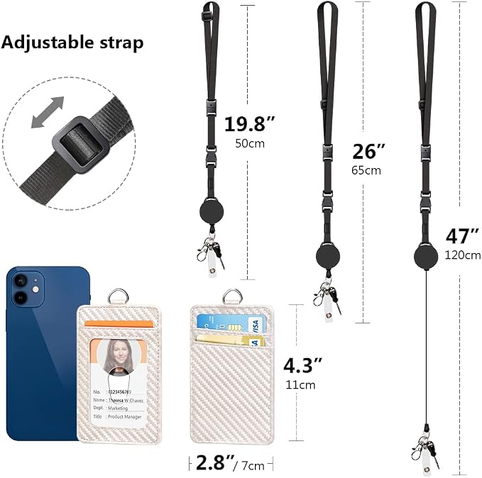 Leather Badge Holder and Adjustable Retractable Lanyards, Quick Release Buckle - Image 4