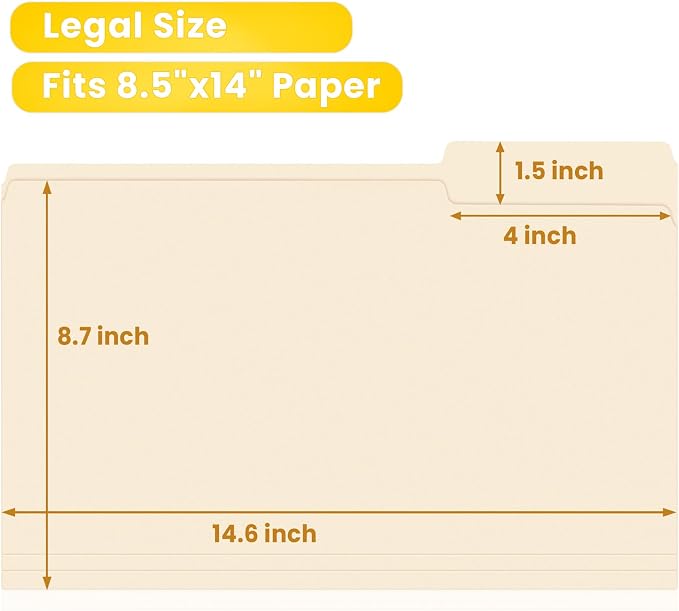 SUNEE Manilla Folders Legal Size, 100 Per Box, Durable Paper File Folders - Image 3