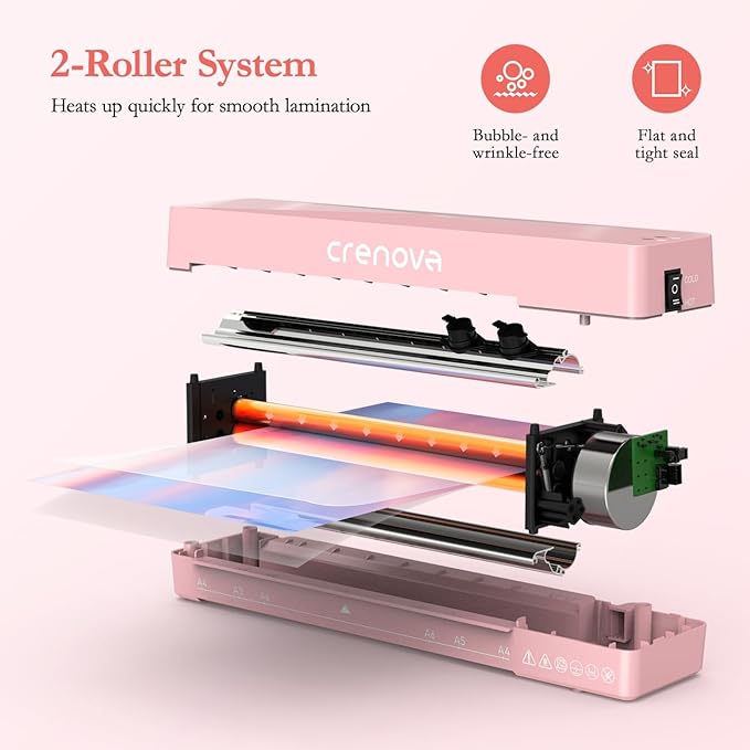 Crenova A4 Laminator Machine 4 in 1 Personal Desktop Hot & Cold with 10 Laminating Pouches No Bubbles 9 Inch Thermal Laminator for Home Office School Business Use Pink-DeskLoop Office