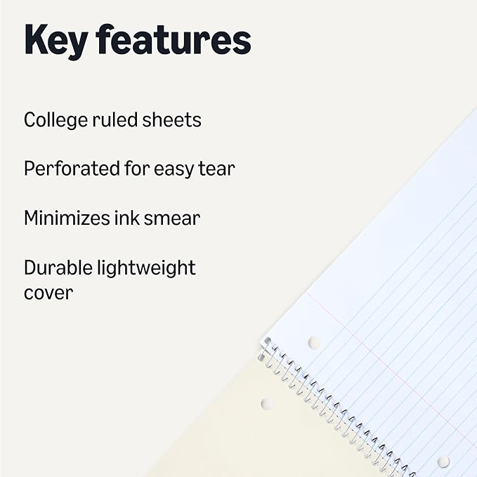 Amazon Basics College Ruled Spiral Notebooks, 70 Sheets, Perforated Pages - Image 2