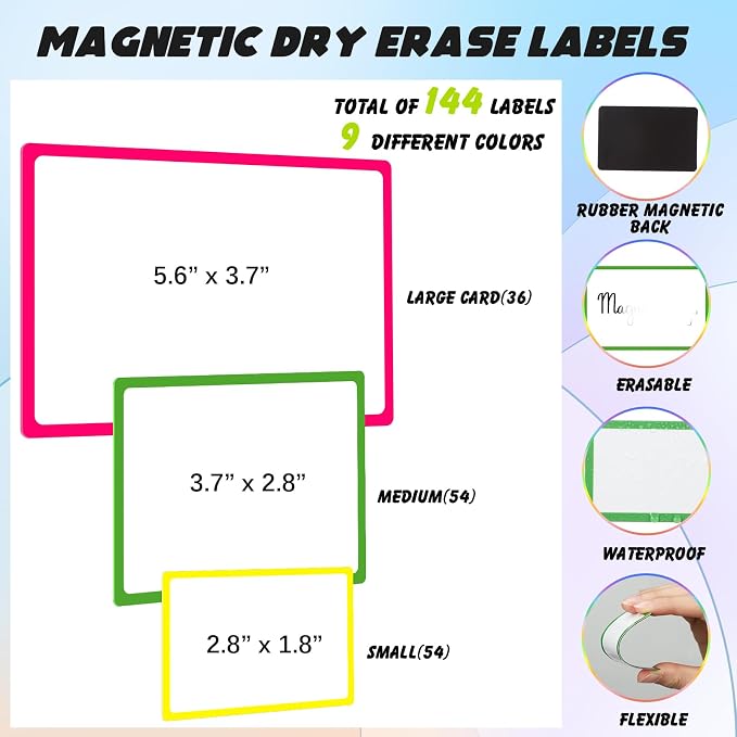 Meanplan 176 Pcs White Board Accessories Set 144 Magnetic Dry Erase Labels 12 - Image 2