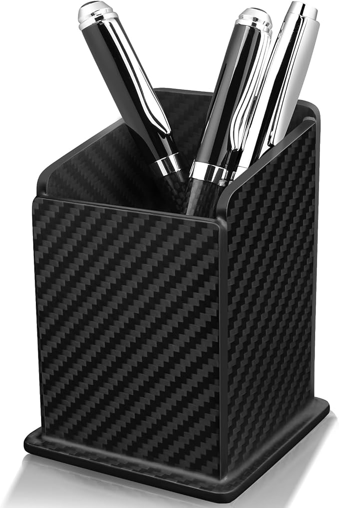 Carbon Fiber Black Pen Holder Cup for Desk, Black Pencil Cup Holder for Desk Office Pen Organizer,Modern Minimalist Pen Holder,Matte Black-DeskLoop Office