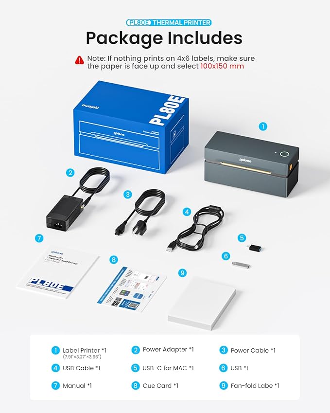 POLONO Bluetooth Thermal Shipping Label Printer, Wireless 4x6 Shipping Label Printer for Small Business, Support iOS, Android, Windows and Mac, Compatible with Amazon, Ebay, Shopify, Etsy, USPS (Grey)-DeskLoop Office