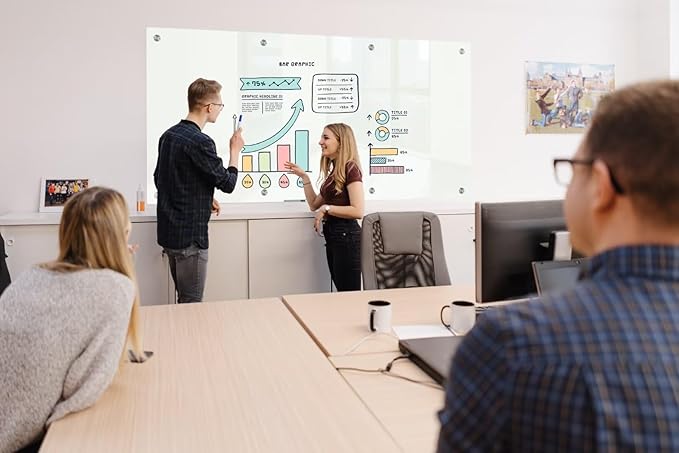 J&J worldwide Glass Dry Erase Board 8' x 4', Glass Whiteboard Magnetic, Large Frameless Glass White Boards for Walls, Includes Magnets, Marker Tray, Eraser for Office, Home, School-DeskLoop Office