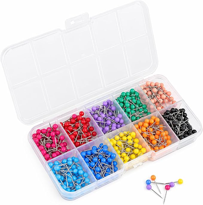 600 PCS Push Pins Map Tacks, 10 Assorted Colors in Reconfigurable Containers by Modpion