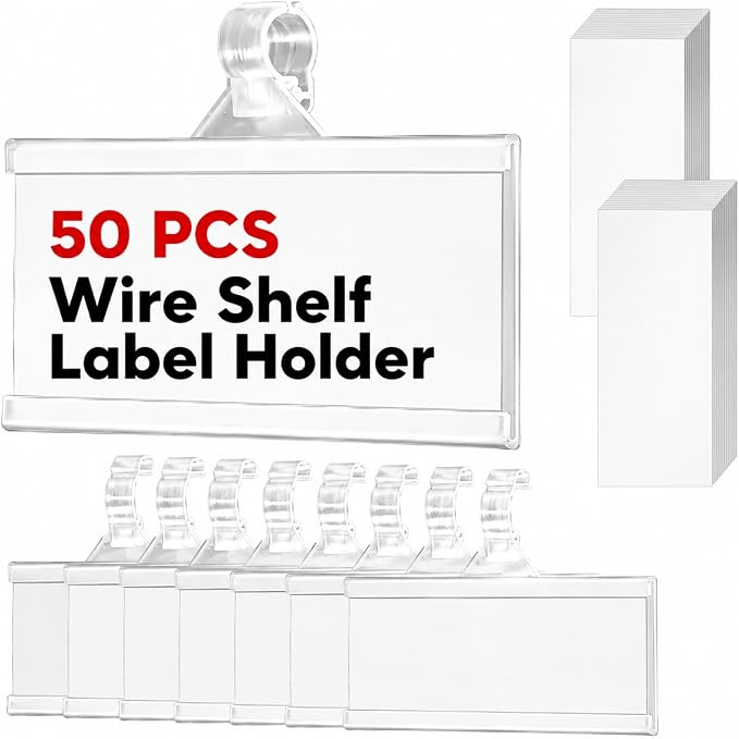 50 Pieces Plastic Wire Shelf Label Holders, Reusable Price Label Holder by Fansunta